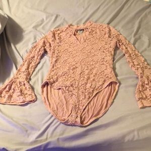 Altard state lace body suit with bell sleeves